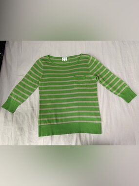 Milly of New York Green & Beige Striped Crew Neck Sweater